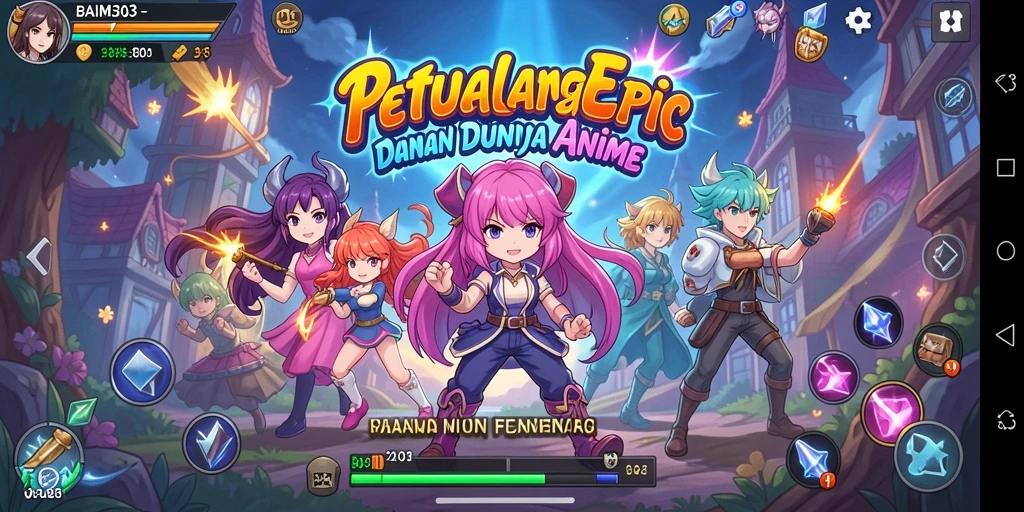 Screenshot gameplay BAIM303 dengan karakter anime ikonik.