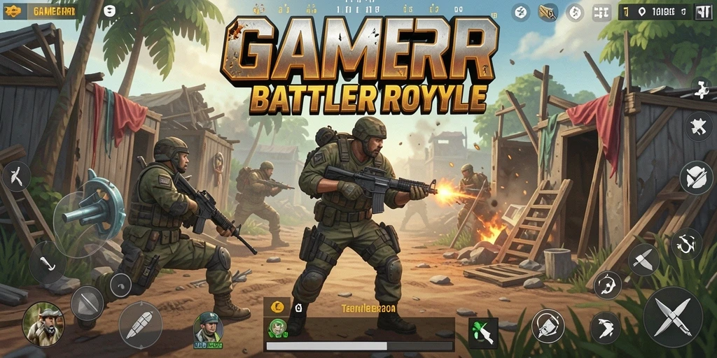 Tangkapan layar utama GAMERP menampilkan aksi seru di tengah pertempuran Battle Royale.