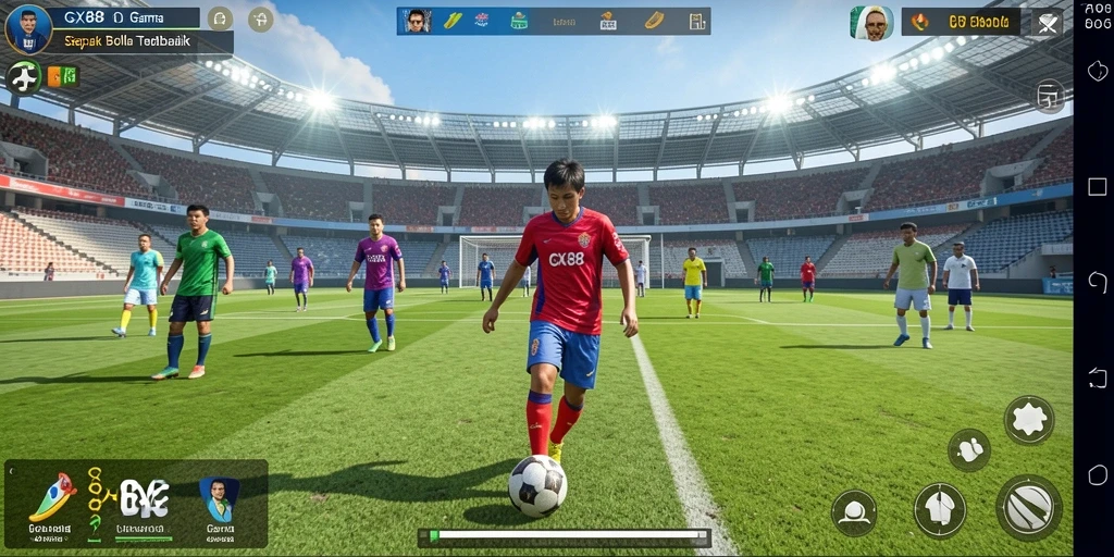 Tampilan gameplay mendebarkan di GX88 dengan aksi sepak bola realistis.