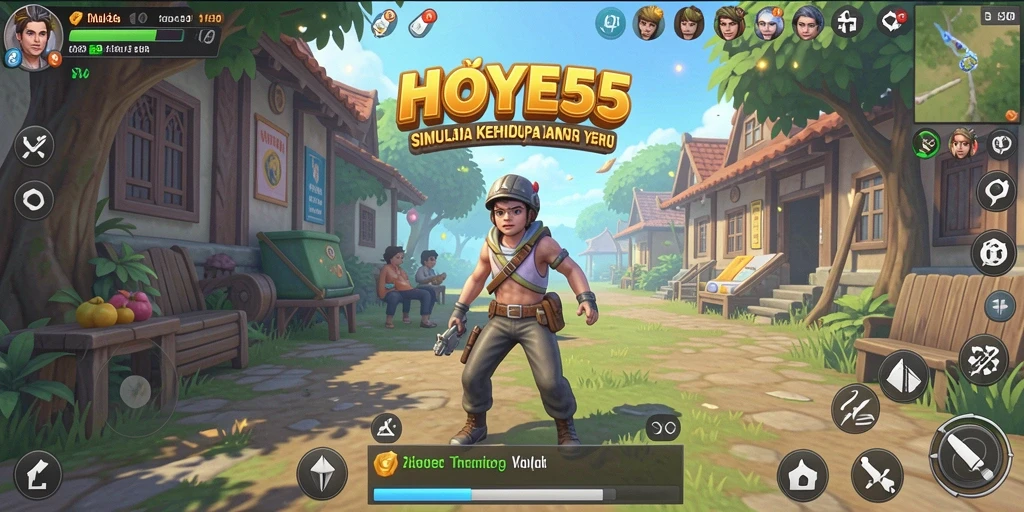 Tampilan gameplay menakjubkan di HOYE55 yang menggambarkan interaksi sosial.