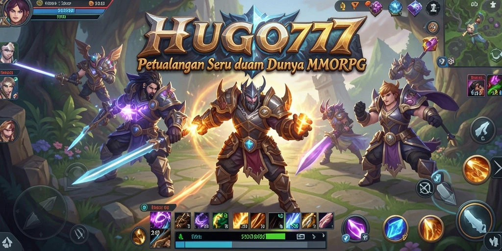 Screenshot gameplay HUGO77 yang menampilkan pertarungan epik di dunia MMORPG.