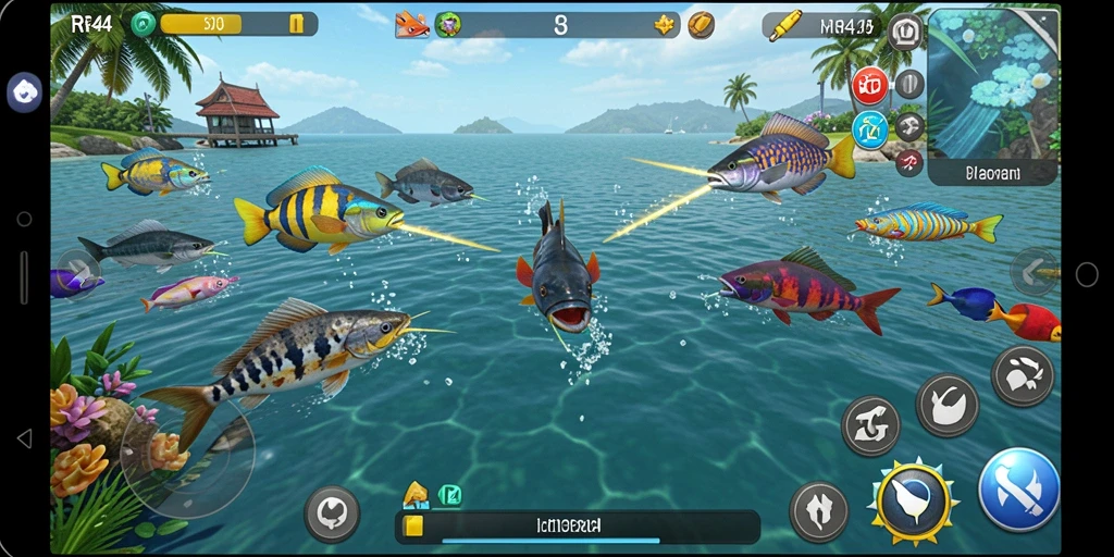 Tampilan gameplay menarik dari RR44 saat menembak ikan.